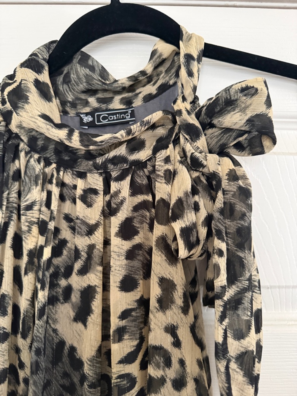 Woman’s Beige and Black Leopard Print Halter Dress Shirt - Picture 3 of 6